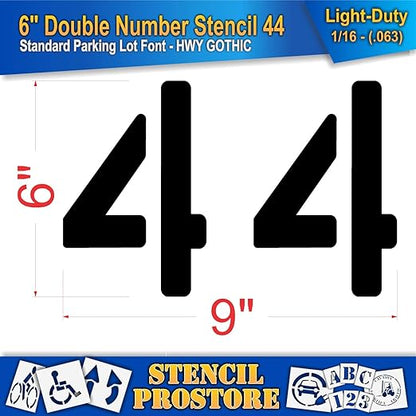 Pavement, Curb, and WheelStop Stencils - 6 inch Double Number Stencil - (44) - 6" x 9" x 1/16" (63 mil) - Light-Duty