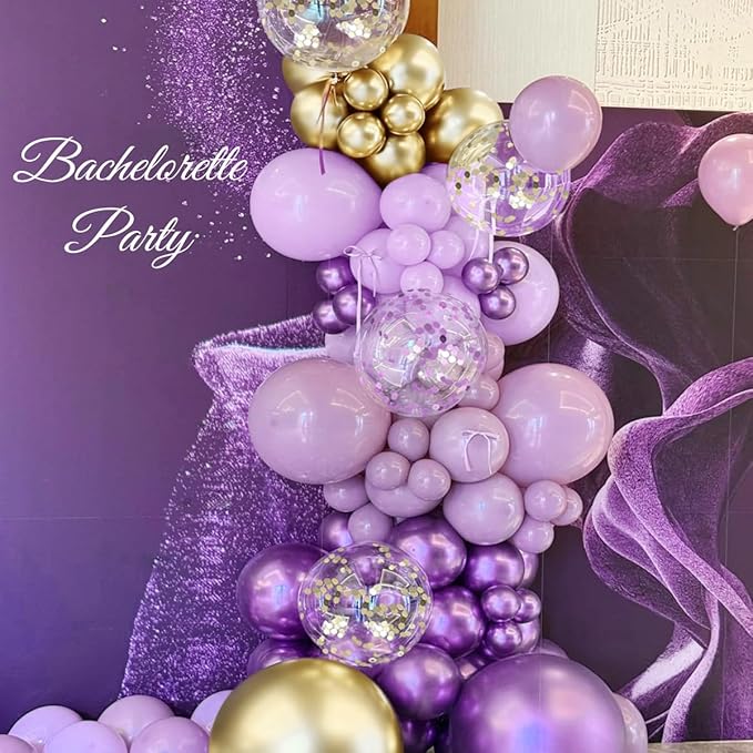 MEBAY Purple and Gold Balloons Arch Kit, 155Pcs Lavender Dark Purple Pastel Purple Lilac and Gold Balloon Garland for Baby Girl Princess Party Birthday Graduation