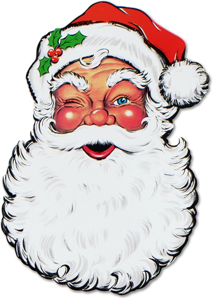 Beistle Vintage Santa Face Cutout – Double Sided Classic Christmas Wall Decoration Retro Holiday Display Jolly Santa Claus Décor, Winter X-Mas Display, 26”