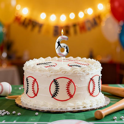 Baseball Birthday Number Candle, Number 6 Candles for Cake Topper, Ideal Birthday Parties Cake Decor, Wedding Anniversary and Other Celebrations (Candle 6)