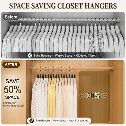 Velvet Hangers 50 Pack, Non Slip Clothes Hangers with Shoulder Notches, Slim Felt Hanger with 360° Swivel Hook, Space-Saving, for Coat, Shirt, Pants, Dress, Suits, Black