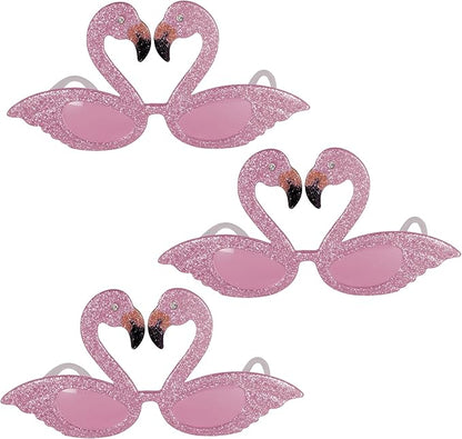 Beistle Glittered Flamingo Fanci-Frames – 3 Pack, Pink Glitter Novelty Glasses with Flamingo Design, Decorative Eyewear for Tropical Themes & Celebrations, One Size Fits Most Adults