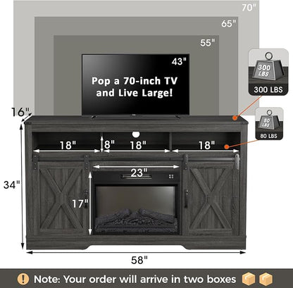 RoyalCraft Fireplace TV Stand for 65+ Inch TV, Rustic Media Console