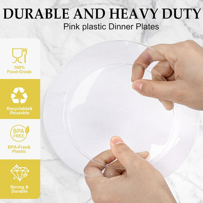 FLOWERCAT 200PCS Clear Plastic Plates Disposable Plates for Party - Heavy Duty Plastic Plates - 100 10"Dinner Plates and 100 7" Salad Plates for Weddings, Easter Parties and Events