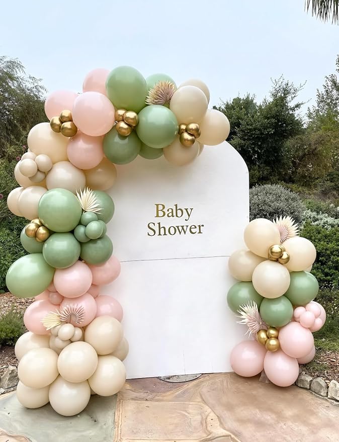 Baby in Bloom Balloon Arch Garland Kit - Pink and Green Balloon Arch Kit, Pink Sage Green Sand White Balloons with Bobo Balloons for Birthday Baby Shower Boho Wedding Party Decorations, 142Pcs