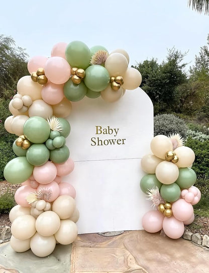 Baby in Bloom Balloon Arch Garland Kit - Pink and Green Balloon Arch Kit, Pink Sage Green Sand White Balloons with Bobo Balloons for Birthday Baby Shower Boho Wedding Party Decorations, 142Pcs