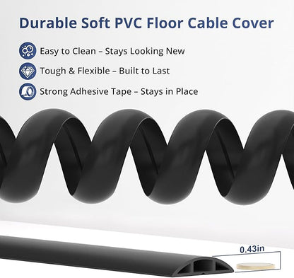 ZhiYo 3.6ft Cord Covers for Wires on Floor, Cord Hider Floor Hide Extension Cords, Soft PVC Cable Cover Cable Protector, Wire Cavity W0.62in H0.31in, Yellow Oak Wood
