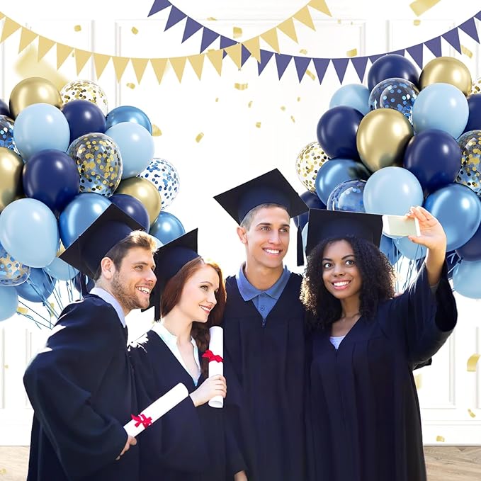 60pcs Navy Blue and Gold Balloons 12inch, Pastel Metallic Blue Gold Confetti Balloons for Baby Shower Graduation Birthday Party Decorations