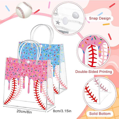 Abbylike 24 Pcs Drip Ice Cream Baseball Clear PVC Gift Bag with Handles Candy Gift Treat Bags for Birthday Game Celebration Sports Theme Party Decorations