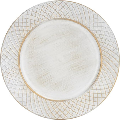13" Charger Plates Set of 6, Antique Charger Plates Bulk Wedding, Round Dinner Chargers for Party, Birthday (Antique White)