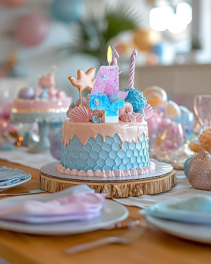 Mermaid Themed Birthday Candles, Number 4 Girls Glitter Birthday Party Supplies,Anniversary Party Decor,2.87 inch Cake Topper Decorations (Mermaid Themed, Number 4)