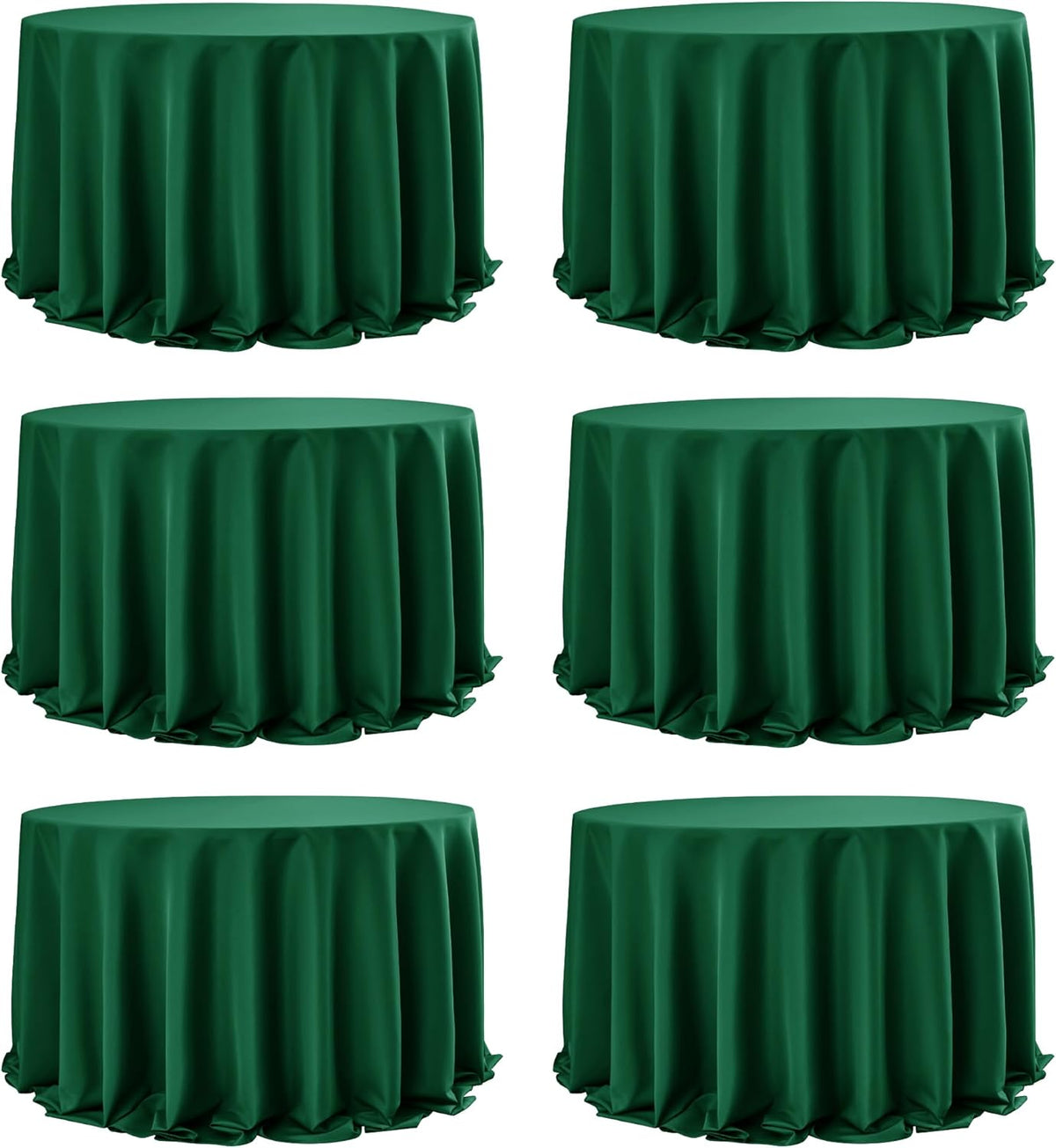 6-Pack Hunter Green Round Tablecloths, 132 Inches, Stain-Resistant Polyester for 6-8 Ft Round Tables - Washable Table Covers for Weddings, Banquets, Birthday Parties, Events