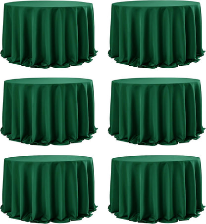 6-Pack Hunter Green Round Tablecloths, 132 Inches, Stain-Resistant Polyester for 6-8 Ft Round Tables - Washable Table Covers for Weddings, Banquets, Birthday Parties, Events