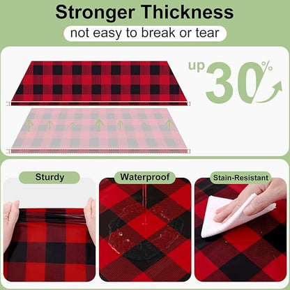 Smiry 10 Pack Gingham Disposable Table Cloth, 54 x 108 Inch Waterproof Plastic Tablecloth, Rectangle Black and Red Checkered Table Covers for Picnic, Birthday, Party