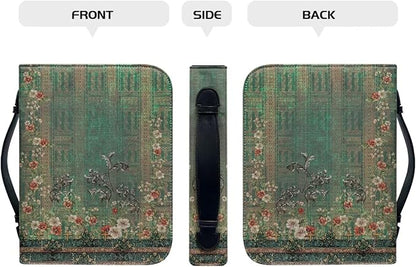 Leather Bible Covers for Women Medium Size Bible Case for Grils Bible Bag Tote with Leather Bookmark,Vintage Boho Flowers