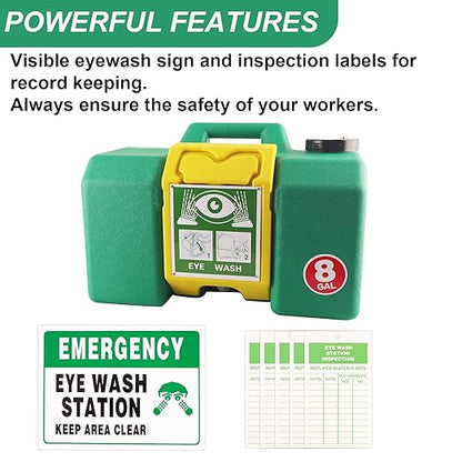 Portable Eyewash Station OSHA-Approved Emergency - Yzzwer 8 Gallon Wall Mounted Eye Wash Irrigation Kit Ansi Certified