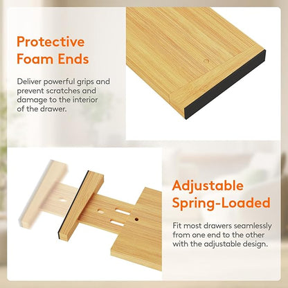 Lifewit 4" High 5 Pack Bamboo Drawer Dividers 43-54cm/17-21.5" Adjustable Wooden Drawer Organizer for Clothes/Utensils, Expandable Drawer Separator for Dresser/Kitchen/Bedroom/Office Organization