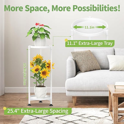 KMOTASUO 2 Tier Plant Stand Indoor for Large Tall Heavy Duty Planter, Multiple Sturdy Metal Flower Corner Rack for Narrow House Floor, Iron Vertical Level Round Orchi Holder Organizer, White