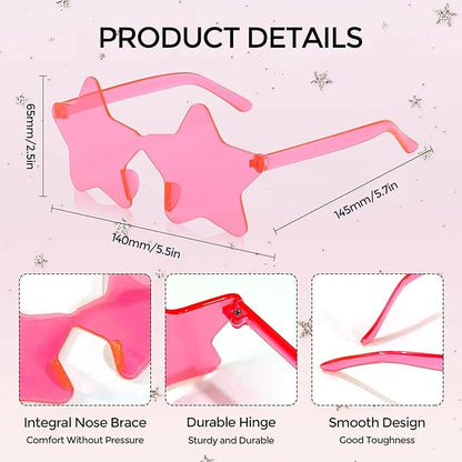 10/20 Pack Star/Heart Shape/Round/Butterfly/Cat Eye/Rectangle/Fire Rimless Tinted Party Sunglasses Color Glasses