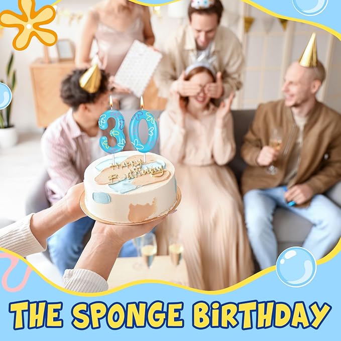 Conelist Sponge Birthday Number Candle for Cake Cute Flower Cloud Decorations Cupcake Toppers Cartoon Numeral Birthday Cake Topper for Sponge Fans Party Decoration Supplies(Number 30)