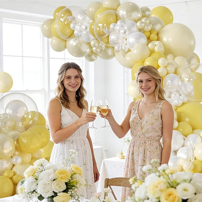 Yellow Balloon Arch Kit, 126Pcs Double Stuffed Pearl Yellow White Clear Balloons for Wedding Baby Shower Bridal Shower Engagement Birthday Party Decorations