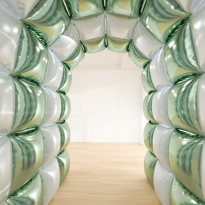 36pcs Sage Green & White Square Foil Balloons - Double-Sided Mylar Balloon Backdrop Kit for Birthdays, Graduation 2026, New Year, Photo Booth Decor (9.5ft x 9.5ft Checkered Wall/Tunnel)