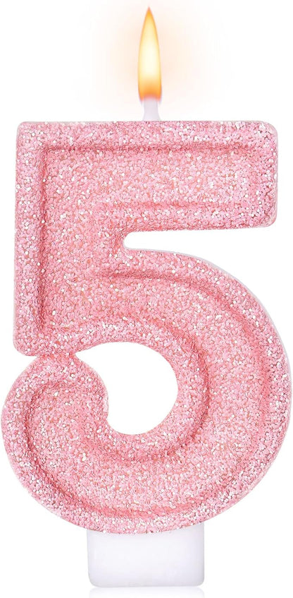 Cute Number 5 Birthday Candle, Glitter Pink Number Candles, Birthday Cake Topper Decoration, Party Supplies Anniversary Celebrations