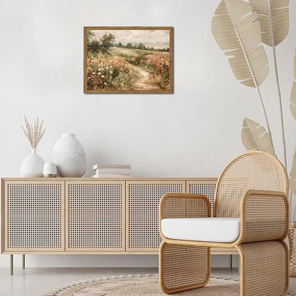 Vintage Floral Wall Art Nature Country Wildflower Wall Decor Painting Modern Botanical Flower Farmhouse Landscape Artwork 3D Textured Sandstone for Living Room Bedroom 16x24 inch Wood Framed