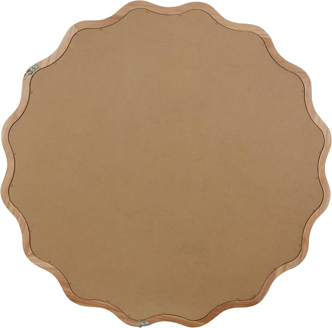 36 Inch Wooden Wavy Round Wall Mirror, Modern Solid Wood Frame Circle Decorative Accent Mirror for Bedroom, Bathroom, Living Room, Entryway, Natural Wood Color