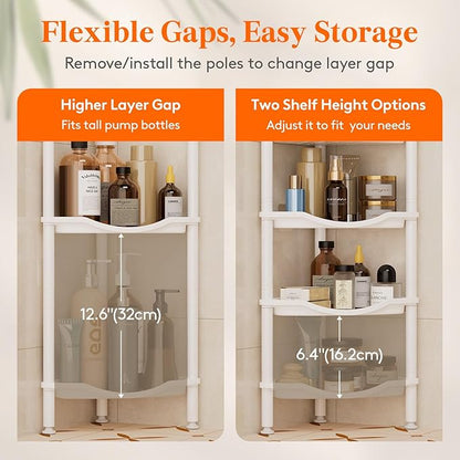 Lifewit Floor Standing Shower Caddy Corner, 4 Tier Plastic Shower Stand Rack with Adjustable Feet and Hooks, Rustproof Bathroom Shelf Organizer, White, 34 x 24 x 107 cm/13 x 9.5 x 42 inch
