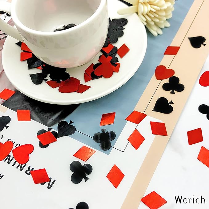 Werich Casino Poker Confetti Night Club Party Metallic Foil Table Scatters Wedding Birthday Baby Shower Bridal Shower Festival Theme Party Decorations Supplies, Black and Red