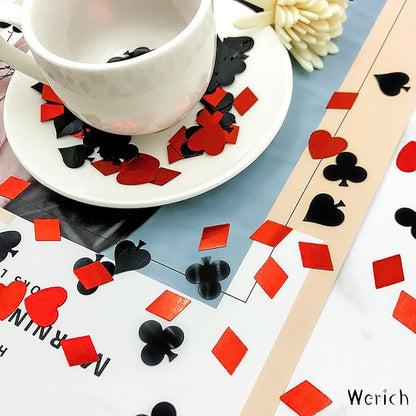 Werich Casino Poker Confetti Night Club Party Metallic Foil Table Scatters Wedding Birthday Baby Shower Bridal Shower Festival Theme Party Decorations Supplies, Black and Red
