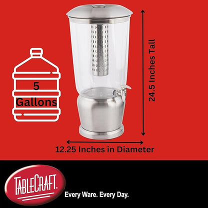 TableCraft 85 Large 5 Gallon Drink Dispenser with Fruit Infuser & Stand, BPA-Free Tritan & Stainless Steel, Ideal for Catering, Buffet, Home Use, Cold Beverage Dispenser