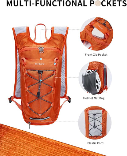 Blue Quartz Hydration Backpack with 2L Water Bladder, Hiking Water Backpack for Women Men, Lightweight Cycling Daypack with Phone Pocket & Helmet Net Bag, Hydration Pack for Biking, Running, Skiing