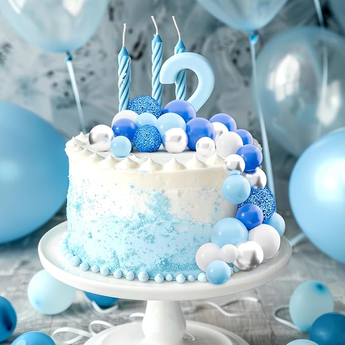 60Pcs Glitter Cake Balls Decorations Foam Cake Topper Balls Mini Balloon Cupcake Toppers for Cake Decorating Birthday Baby Shower Party (Glitter Blue Series)