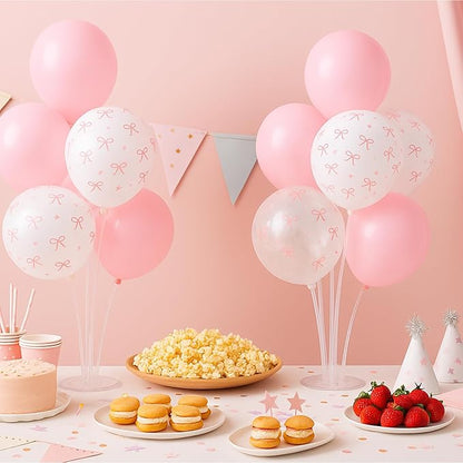 6pcs Balloon Stands Kit Table Centerpiece Table Decorations for Sorority Anniversary Birthday Wedding Graduation Party Decorations (Pink Bow)