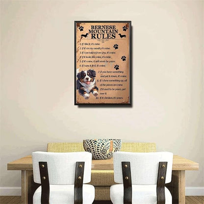 Metal Sign Tin Sign Vintage Wall Art Bernese Mountain Rules Home Deccor Store Home Decor for Room 8×12 Inches with Metal Frame