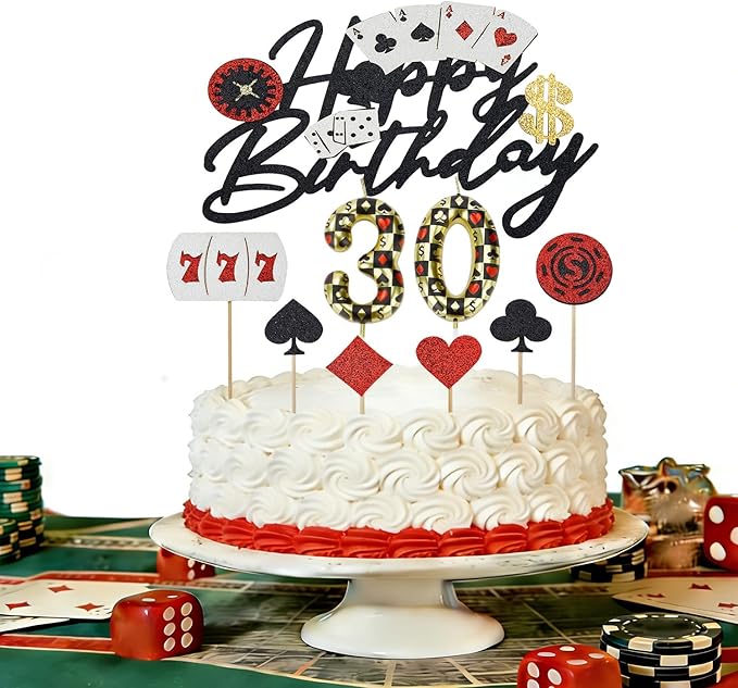 Casino Birthday Number Candles for Cake, Poker Birthday Candles for Casino Themed Birthday Party Decoration, Glitter Casino Birthday Cake Topper for Casino Night Theme Birthday Cake (Number 48 & 84)