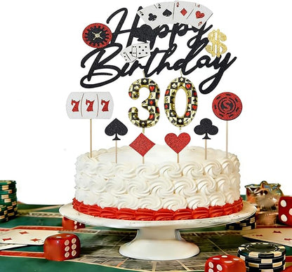 Casino Birthday Number Candles for Cake, Poker Birthday Candles for Casino Themed Birthday Party Decoration, Glitter Casino Birthday Cake Topper for Casino Night Theme Birthday Cake (Number 48 & 84)
