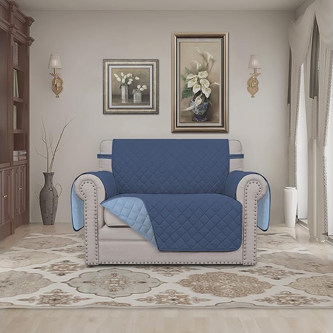 Easy-Going Oversized Chair Sofa Slipcover Reversible Sofa Cover Water Resistant Couch Cover Furniture Protector Cover with Elastic Straps for Pets Dog (Oversized Chair, Dark Blue/Light Blue)