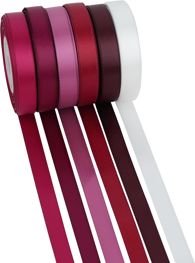 MAYREEL Burgundy Ribbon 3/8 Inch Thin Maroon Dark Red Satin Ribbon for Gift Wrapping Crafts Wedding Bridal Shower Christmas Tree Decorations 6 Rolls 10 Yards Each Total 60 Yards