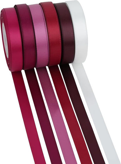 MAYREEL Burgundy Ribbon 3/8 Inch Thin Maroon Dark Red Satin Ribbon for Gift Wrapping Crafts Wedding Bridal Shower Christmas Tree Decorations 6 Rolls 10 Yards Each Total 60 Yards