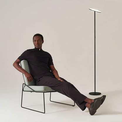 Brightech Sky LED Floor lamp, Torchiere Super Bright Floor Lamp for Living Room Decor & Office - Dimmable, Tall Standing Torch Lamp with Warm Light for Bedroom & Reading - Black