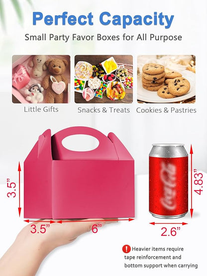 Shallive 25 Pcs Small Party Treat Boxes, 6 Inch Candy Cookie Goodie Gift Bags Gable Box for Kids Birthday Party, Pink