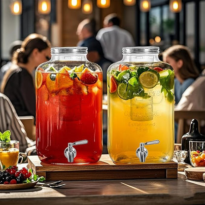 2 Gallon Glass Drink Dispenser with Stainless Steel Spigot,1 Pack Glass Beverage Dispenser Water Lemonade Dispensers for Parties