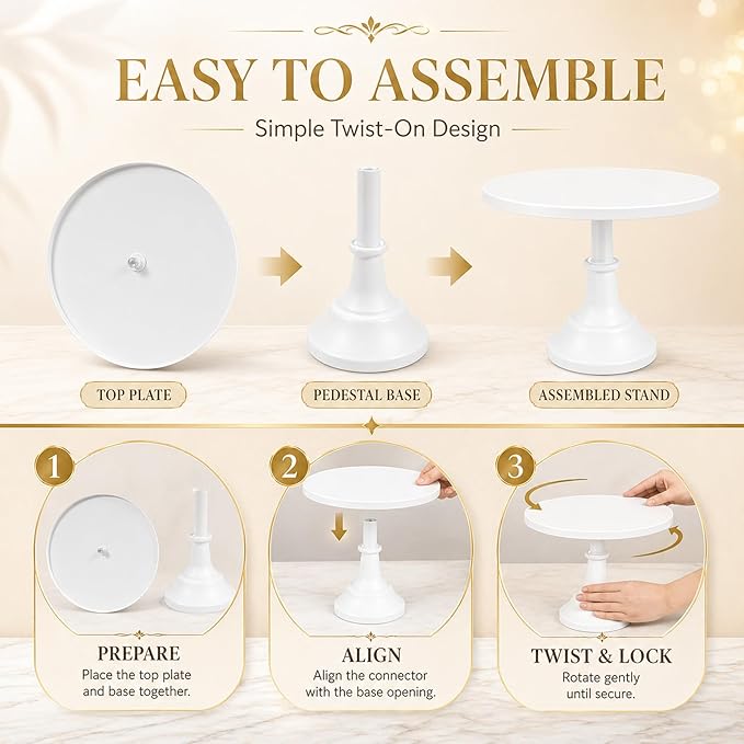 3-Pack White Metal Cake Stand Set, 8/10/12 Inch Tiered Display Stand with Pedestal Base for Wedding, Birthday, Baby Shower, Party Dessert Table
