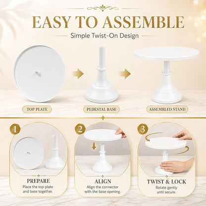 3-Pack White Metal Cake Stand Set, 8/10/12 Inch Tiered Display Stand with Pedestal Base for Wedding, Birthday, Baby Shower, Party Dessert Table