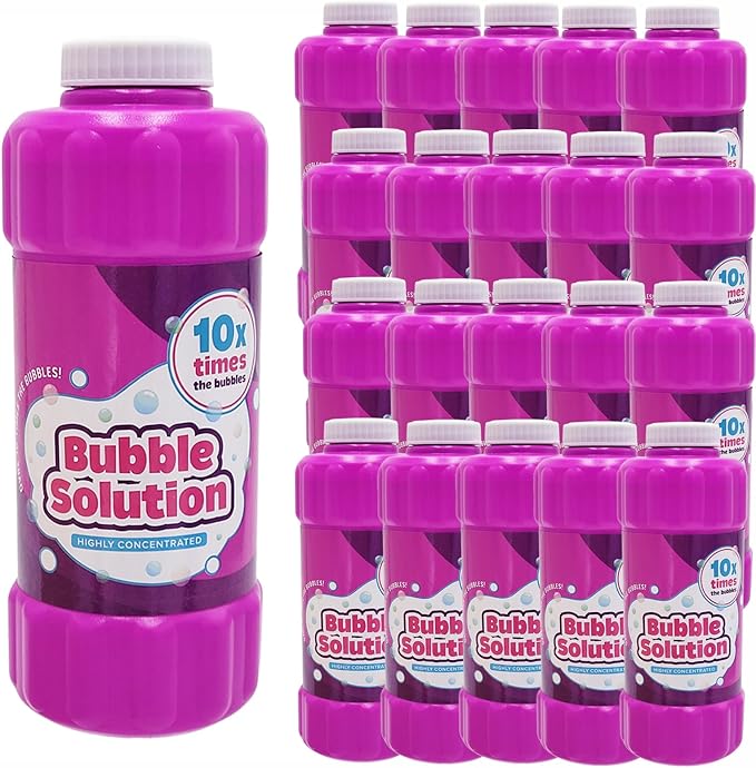 Purple 16oz Concentrated Bubble Solution 20-Pack, Refills up to 1.25 Gallons, Non-Toxic Concentrated Solution for Bubble Machines, Giant Bubble Wands, Bubble Gun and Blowers