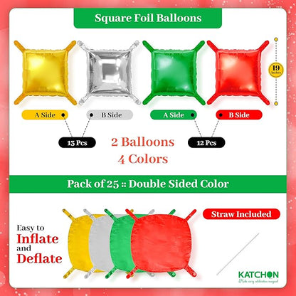 KatchOn, Red Green Gold and Silver Square Foil Balloons - 19 Inch, Pack of 25 | Graduation Balloons Wall for Graduation Decorations 2026, Casino Theme Party Decorations,