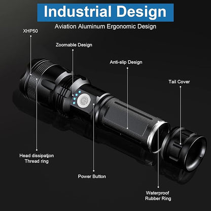 MILAOSHU Rechargeable Flashlights 90,000 High Lumens - 2 Pack, Super Bright LED Flash Light with 5 Modes, 12 Hour Brightest Waterproof Handheld Flashlight for Home, Camping